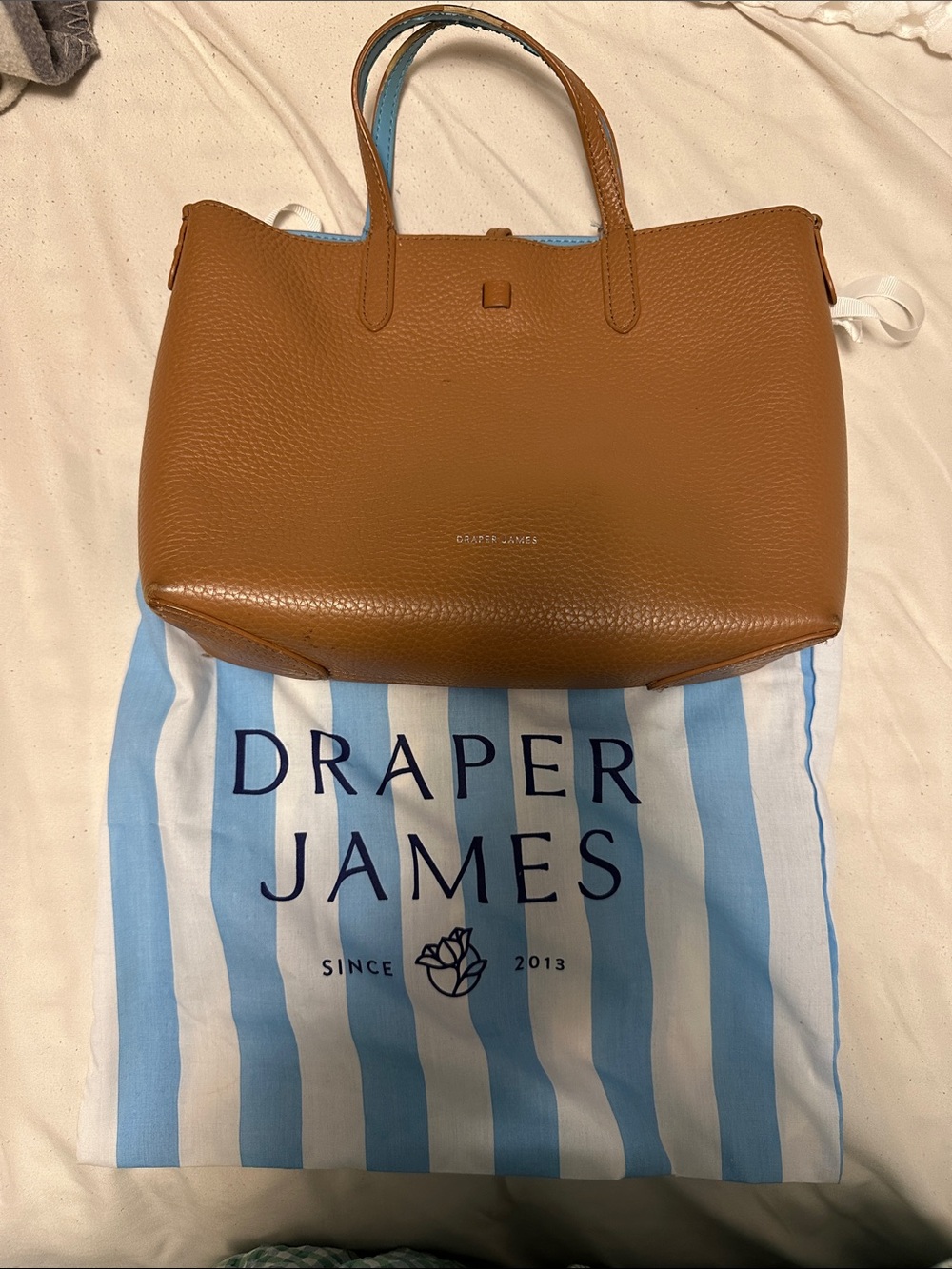 Draper James Reversible Cognac Pebbled Synthetic Tote with Dual Handles